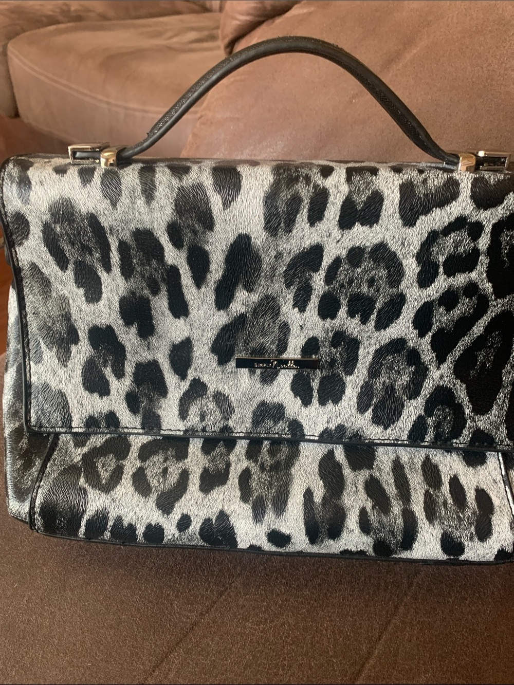 Stylish Leopard Print Top-Handle Bag - Black & Gray